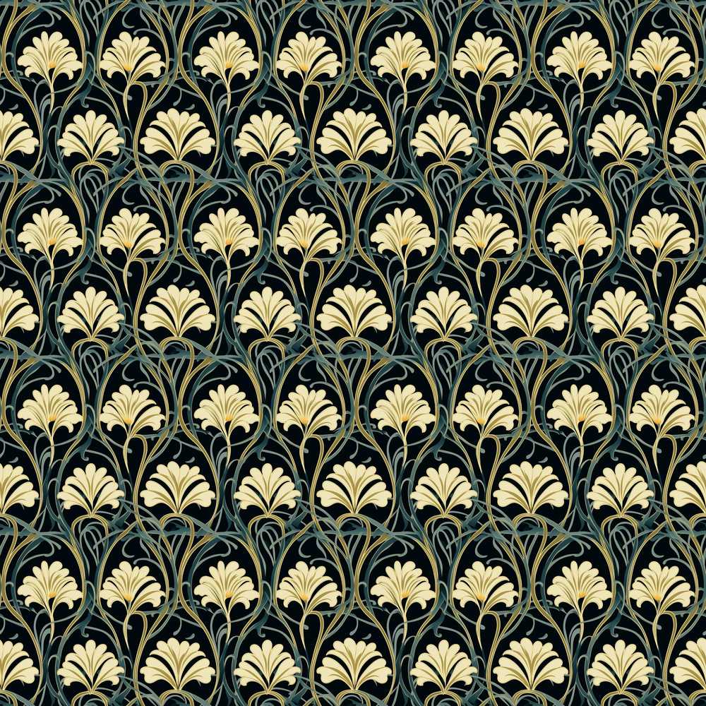 Elegant Gold Leaf Dark Floral Wildflower Pattern Botanical