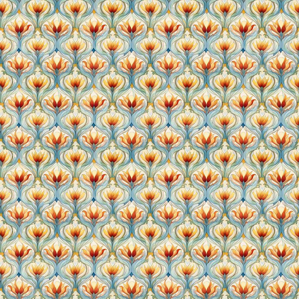 Elegant Orange Tulip Floral Lattice Wildflower Pattern Botanical