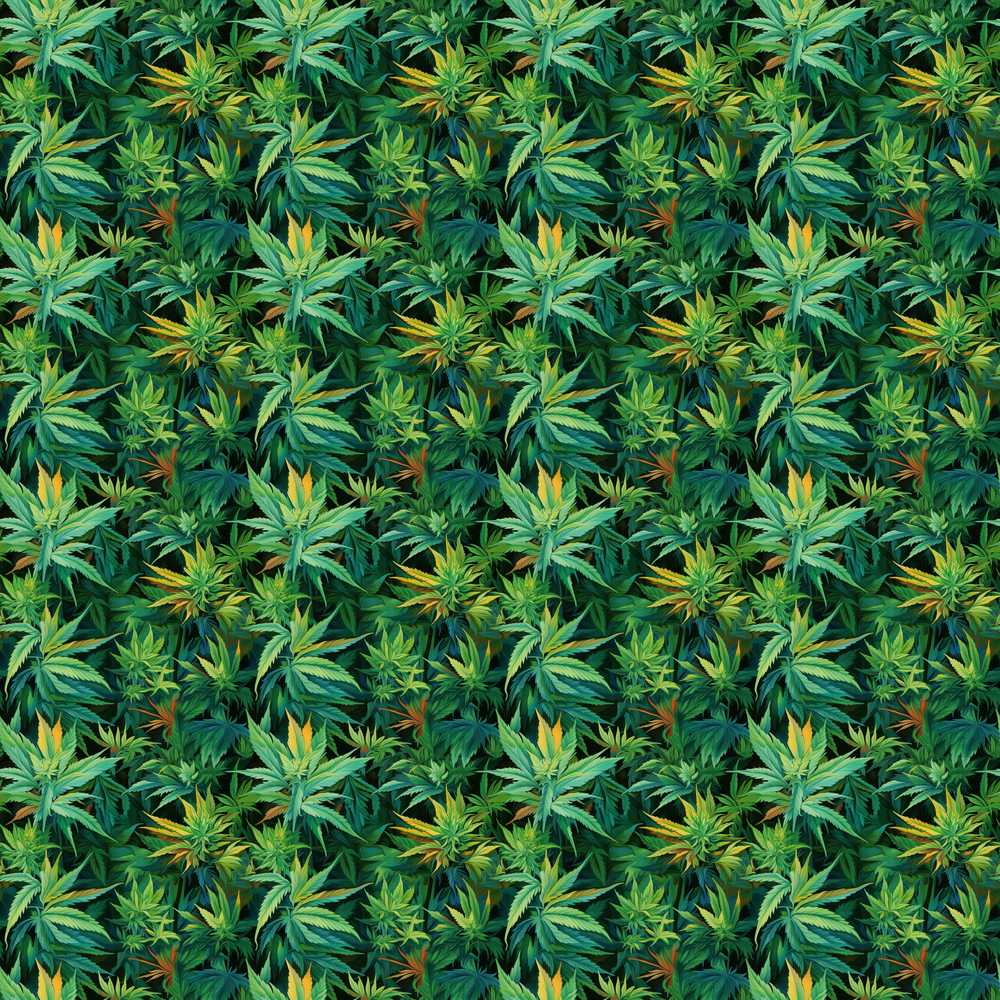 Dark Green Cannabis Jungle Dense Leaf Wildflower Pattern Botanical