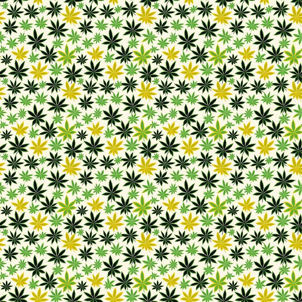 Green Yellow Cannabis Leaf Scatter Wildflower Pattern Botanical