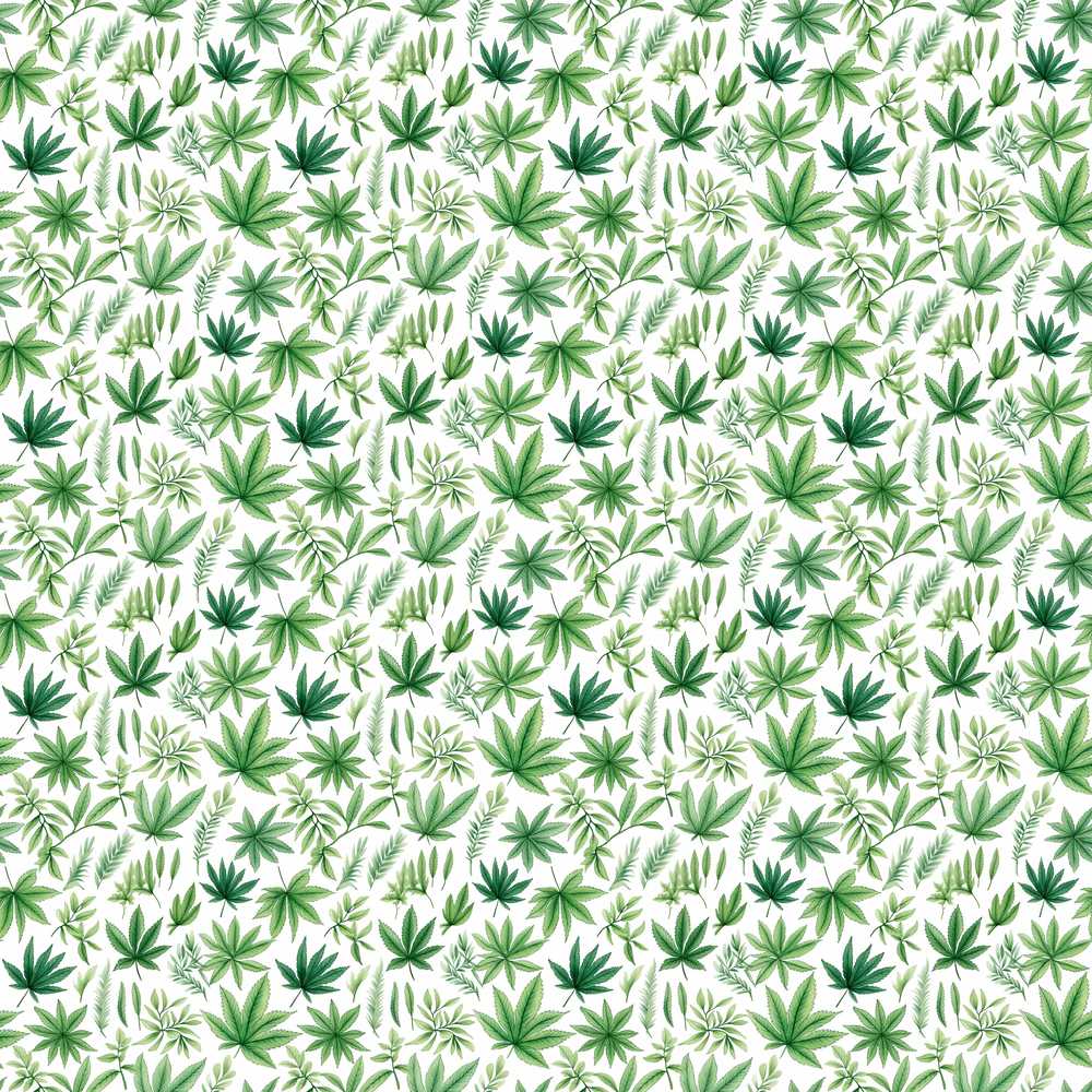 Botanical Mixed Green Leaves and Cannabis Wildflower Pattern