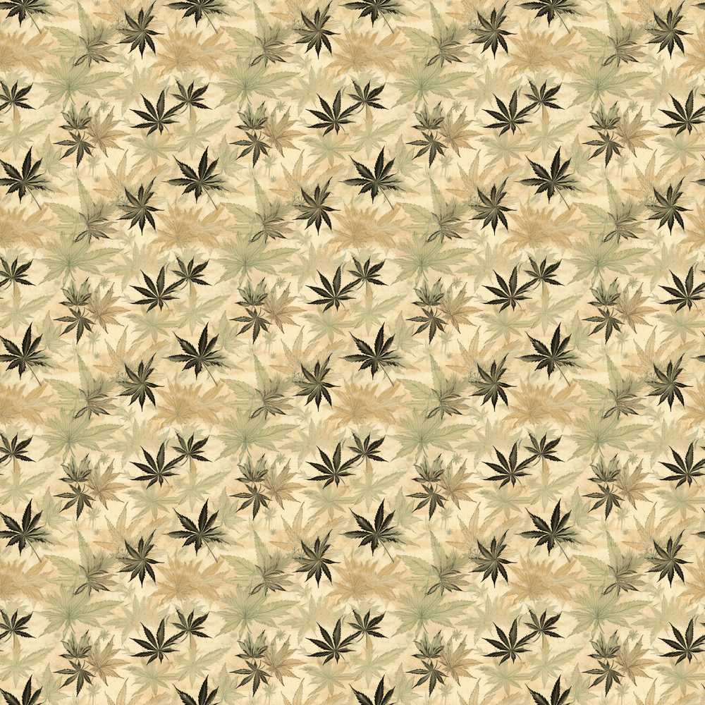 Vintage Beige and Brown Cannabis Leaf Wildflower Pattern Botanical