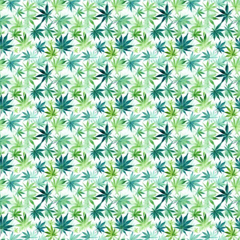 Light Green Blue Watercolor Cannabis Leaves Wildflower Pattern Botanical
