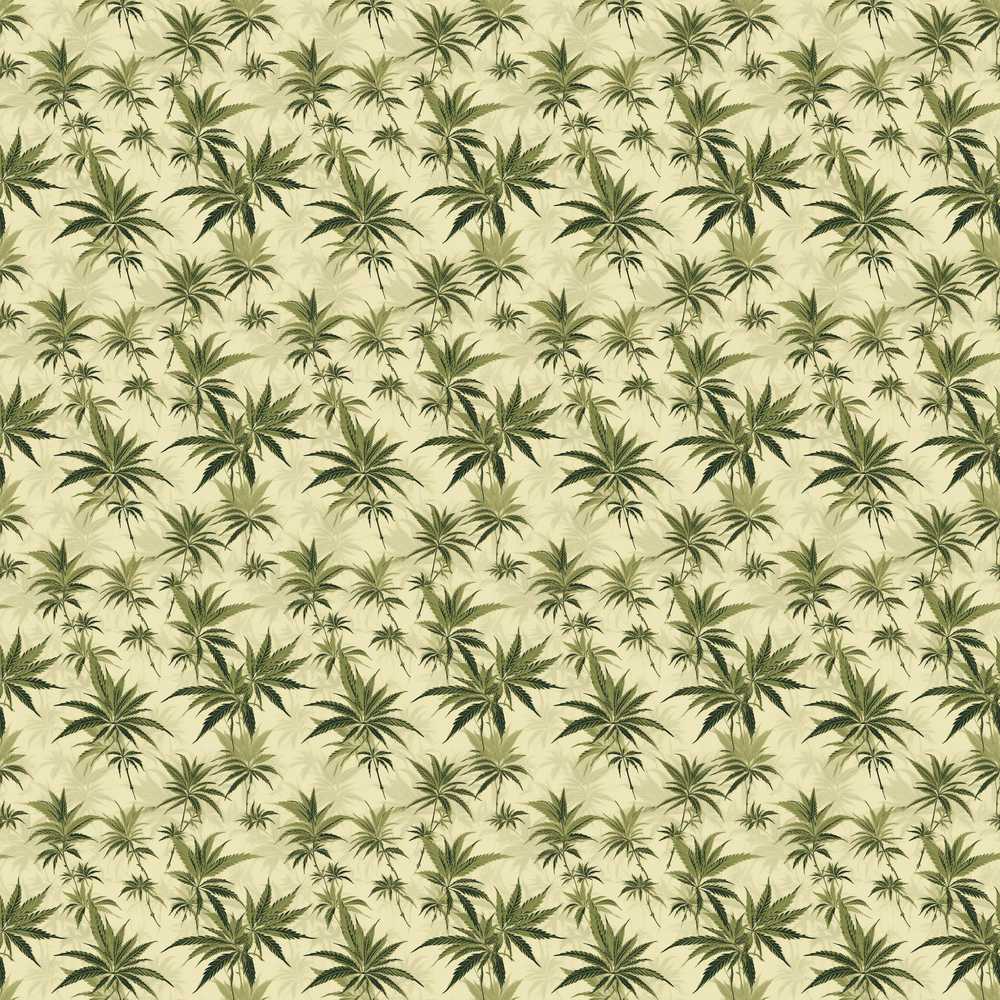Vintage Olive Green Cannabis Leaves on Beige Wildflower Pattern