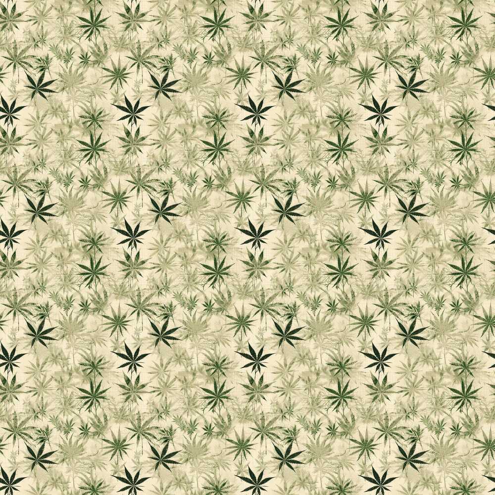 Faded Beige and Green Cannabis Leaf Vintage Wildflower Pattern
