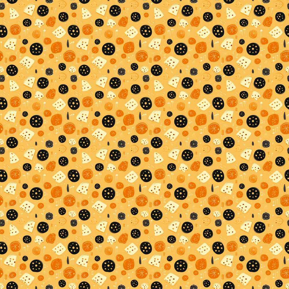 Pizza Ingredients Tossed Pattern Decorative Repeat Design