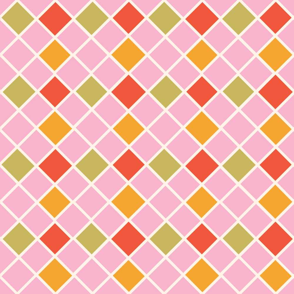 Soft Pink Orange and Olive Diamond Grid Repeat