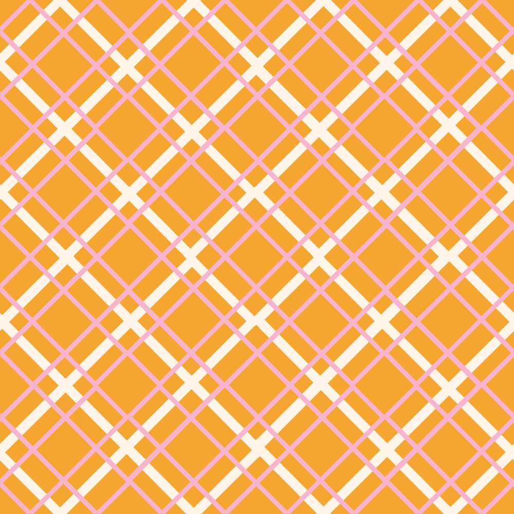 Pink and Cream Lattice Grid on Mustard Geometric