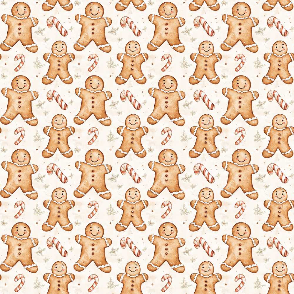 Cute Gingerbread Cookies with Candy Canes Illustration Repeat