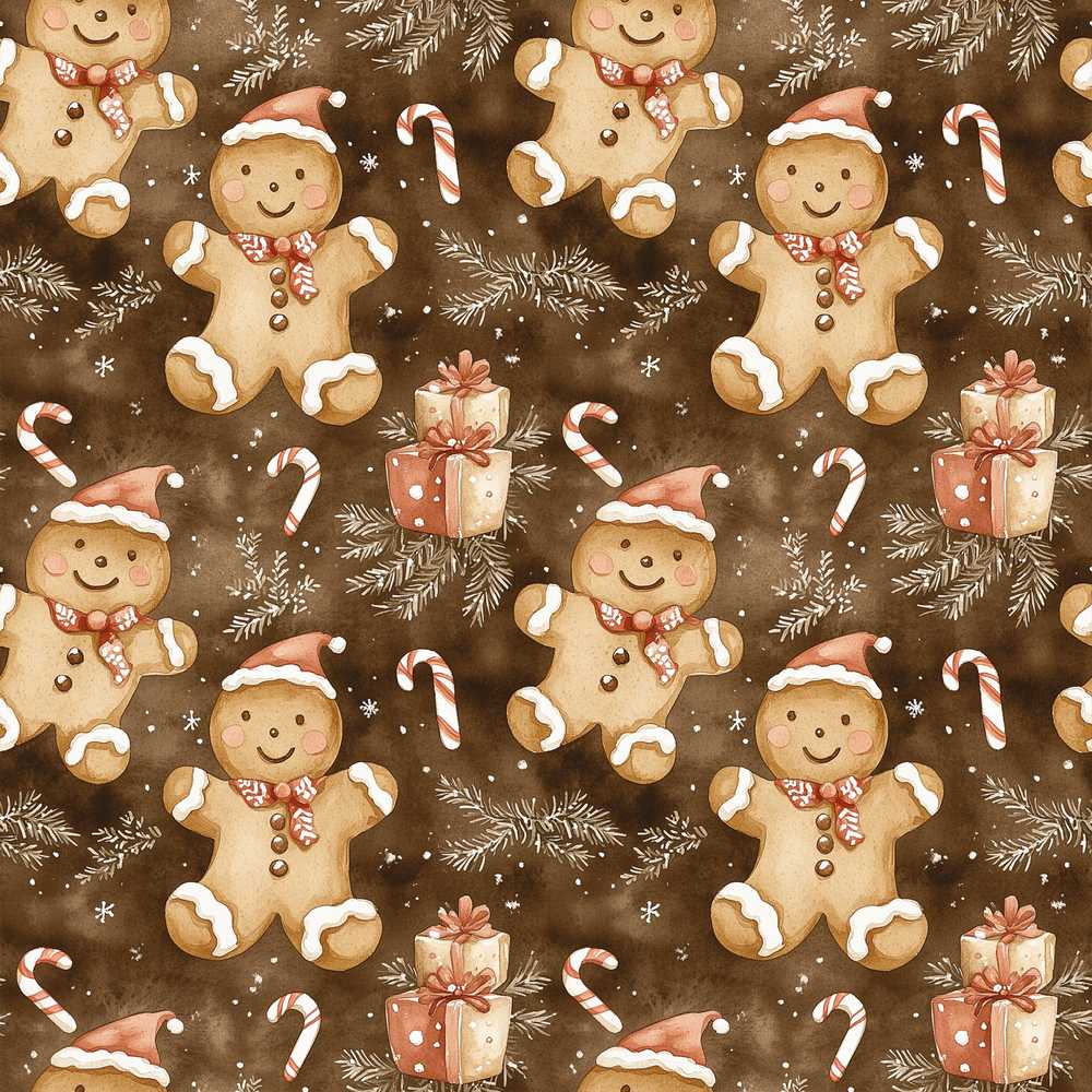 Gingerbread Men with Santa Hats and Gifts Festive