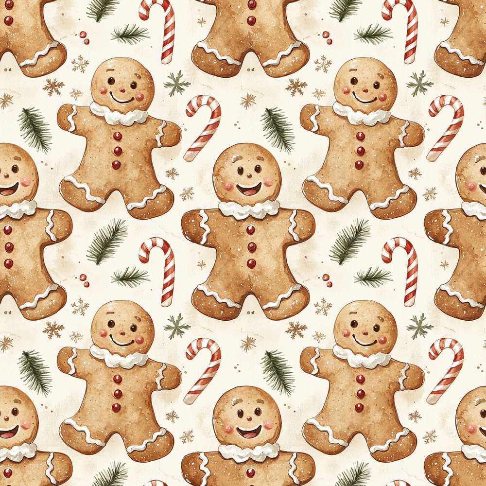 Cute Gingerbread Cookies with Candy Canes and Pine Sprigs