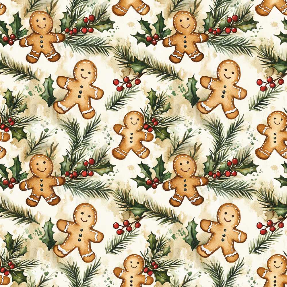 Cute Gingerbread Cookies with Holly and Pine Branches