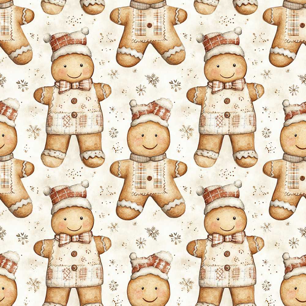Cute Gingerbread Dolls in Winter Outfit Decorative Repeat