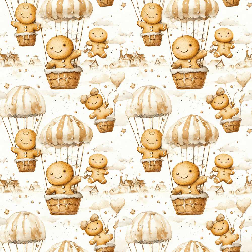 Cute Gingerbread Characters in Hot Air Balloons Decorative