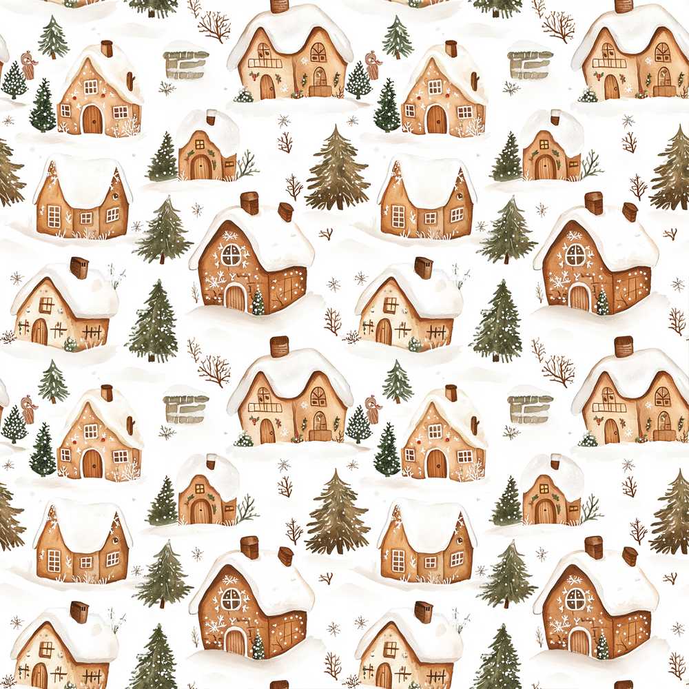 Cute Winter Village Gingerbread Houses Decorative Repeat Pattern