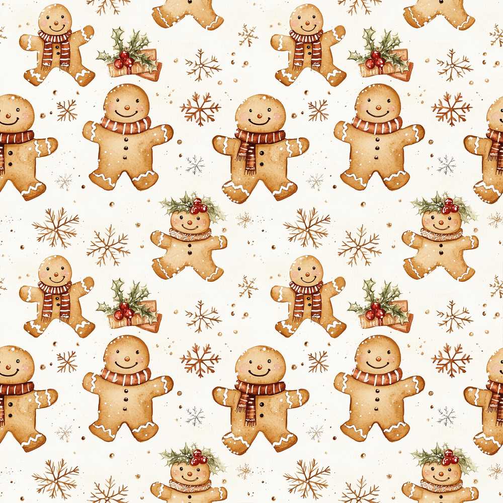 Cute Gingerbread Cookies with Scarves and Snowflakes Festive