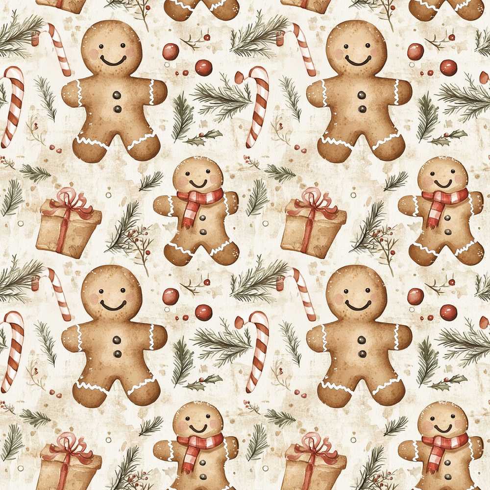 Cute Gingerbread Cookies with Candy Canes and Gifts