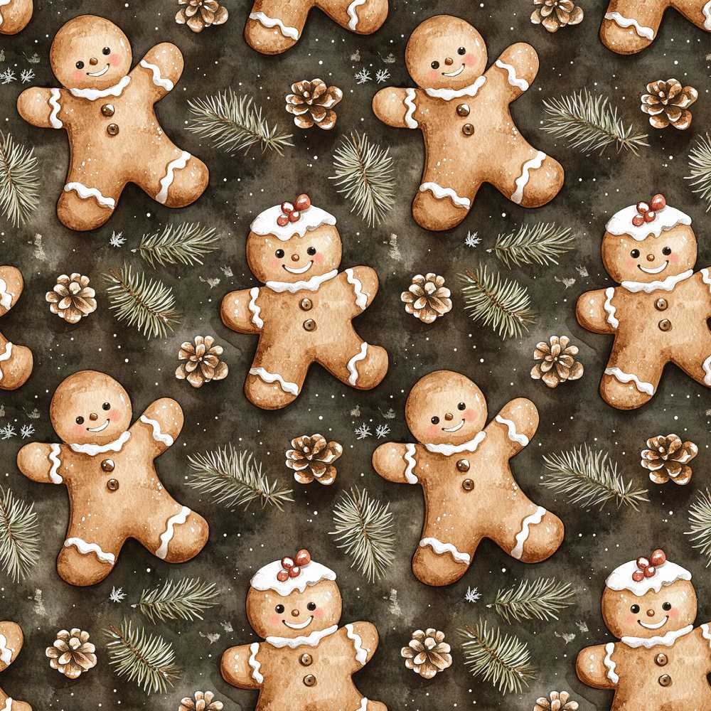 Cute Gingerbread Cookies with Pinecones and Fir Branches