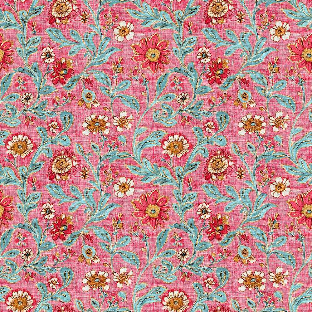 Vintage Floral Pattern with Blue Leaves and Pink Flowers
