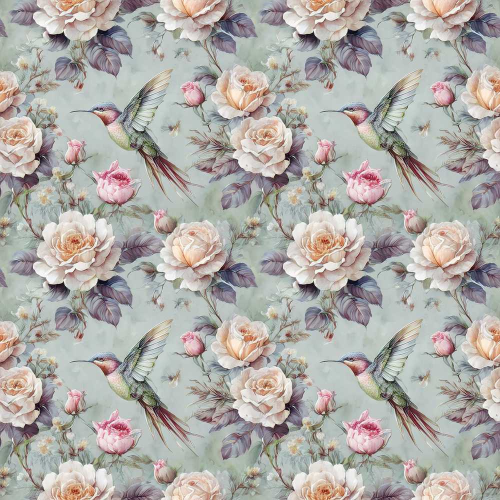 Elegant Hummingbird with Roses Soft Pastel Floral Wildflower Pattern