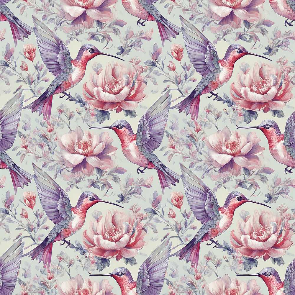 Vintage Style Hummingbird and Floral Garden Wildflower Pattern Botanical