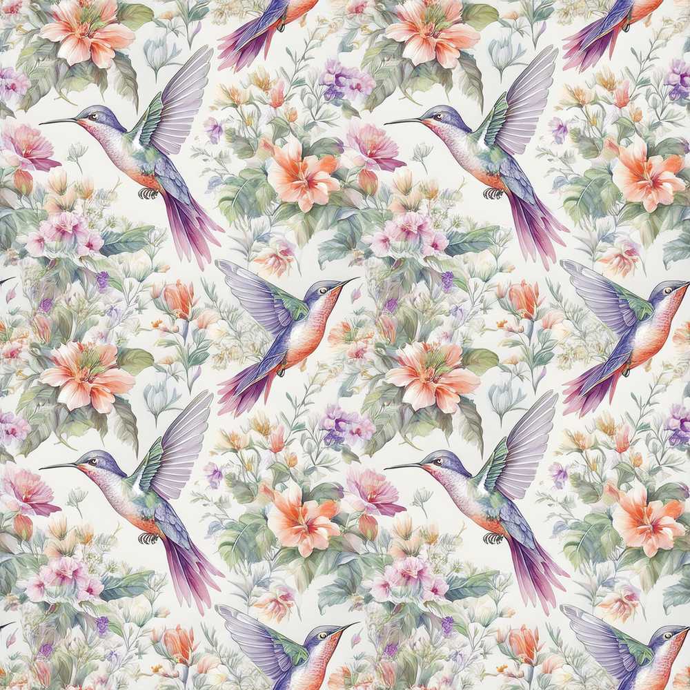 Colorful Hummingbird with Wildflower Garden Pattern Botanical
