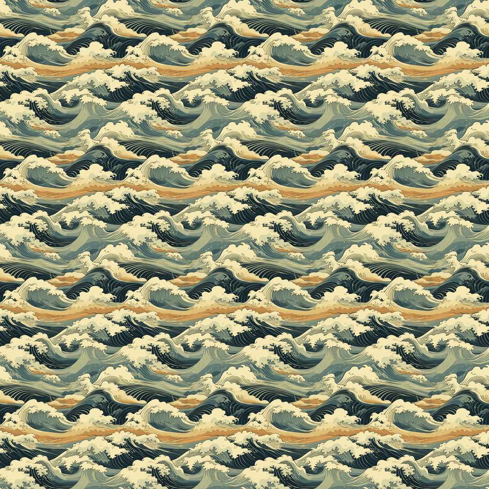 Vintage Ocean Waves Japanese Style Coastal Illustration Pattern