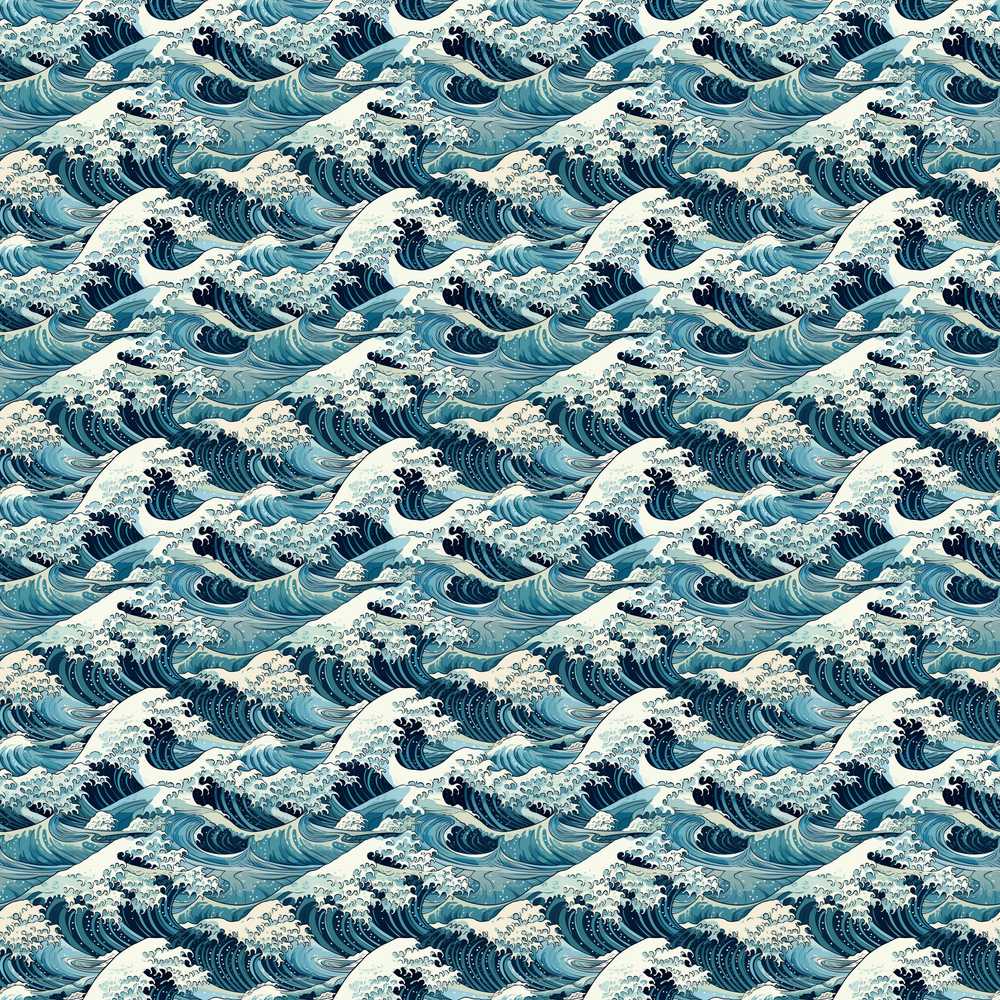 Blue Ocean Waves Japanese Inspired Coastal Illustration Pattern
