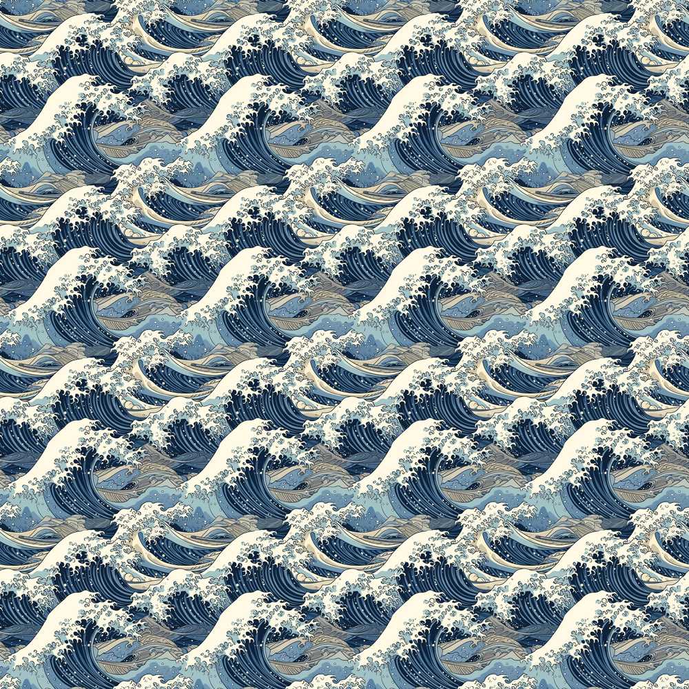 Classic Blue Japanese Ocean Waves Coastal Illustration Pattern