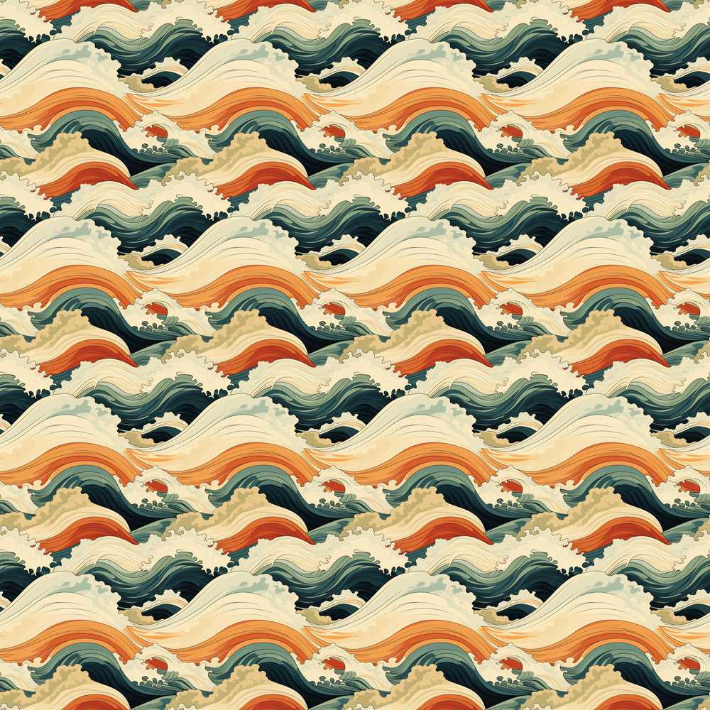 Style Ocean Waves with Warm Tones Coastal Illustration