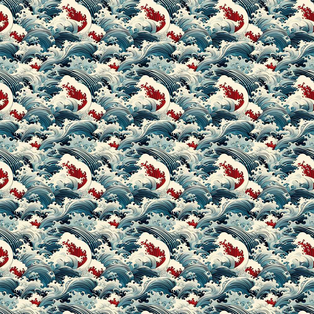 Traditional Japanese Wave Art with Red Details Decorative