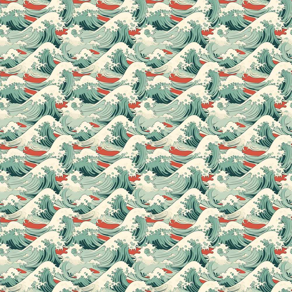 Stylized Ocean Waves with Soft Green Tones Coastal