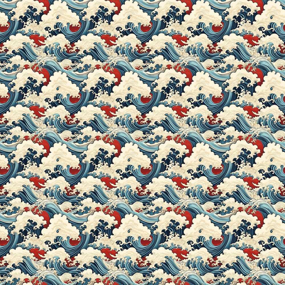 Detailed Japanese Wave Pattern with Bold Contrast Decorative