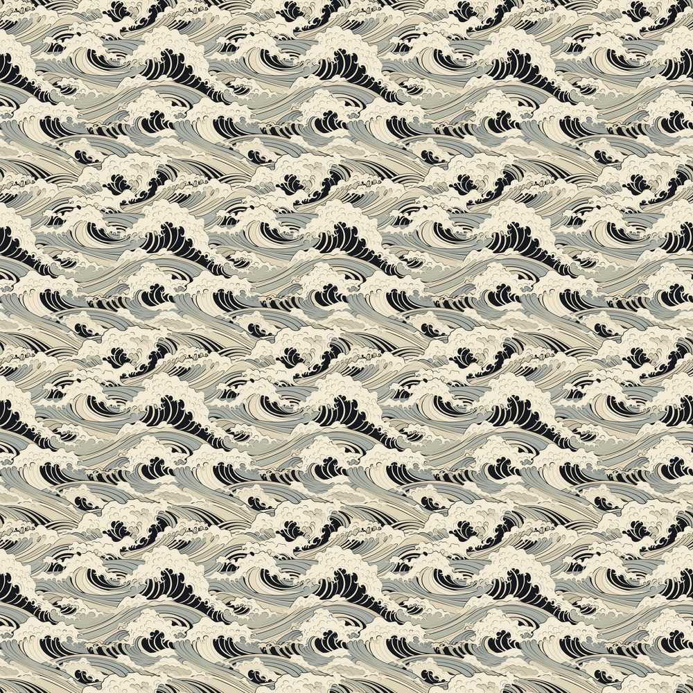 Vintage Neutral Japanese Wave Pattern Decorative Repeat Design