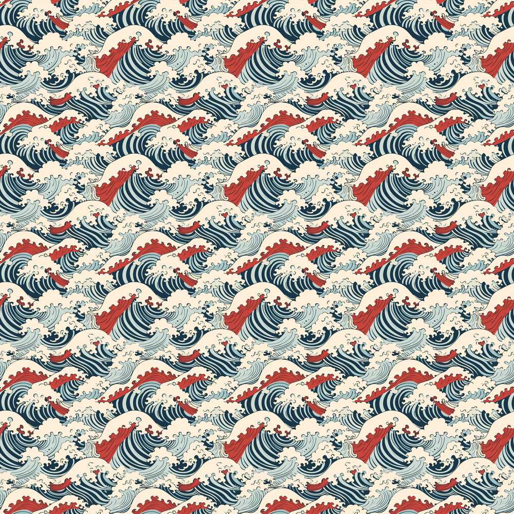 Traditional Red Cresting Waves Decorative Repeat Pattern Design