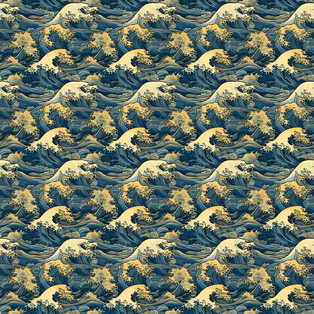 Elegant Gold and Deep Blue Waves Decorative Repeat