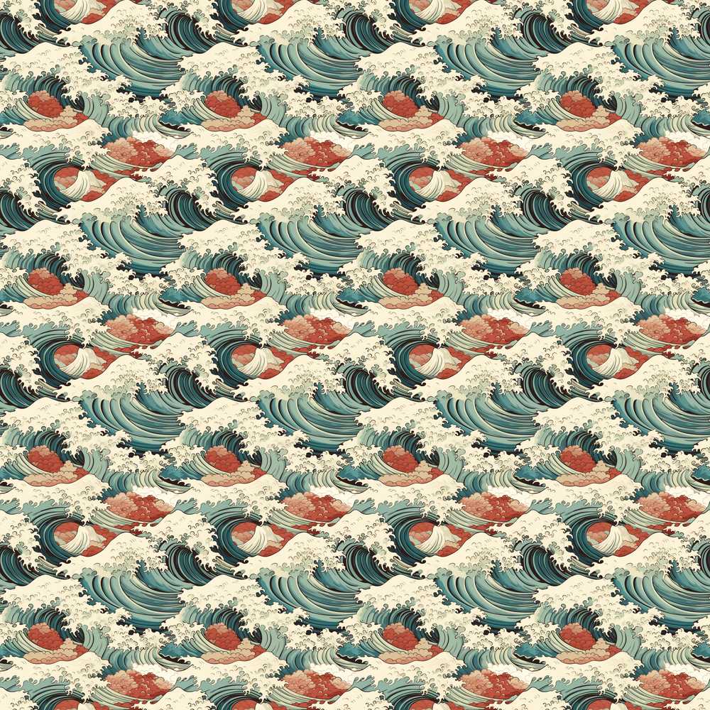 Detailed Japanese Wave Foam Pattern Decorative Repeat Design