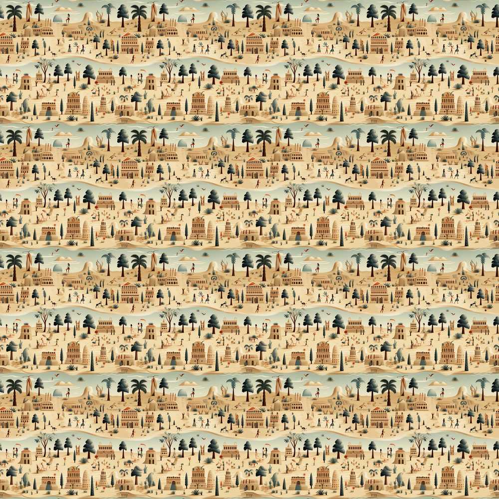 Ancient Desert Village Scenic Landscape Art Decorative Repeat