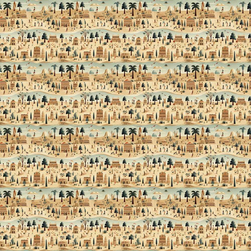 Ancient Desert Village Scenic Landscape Art Decorative Repeat