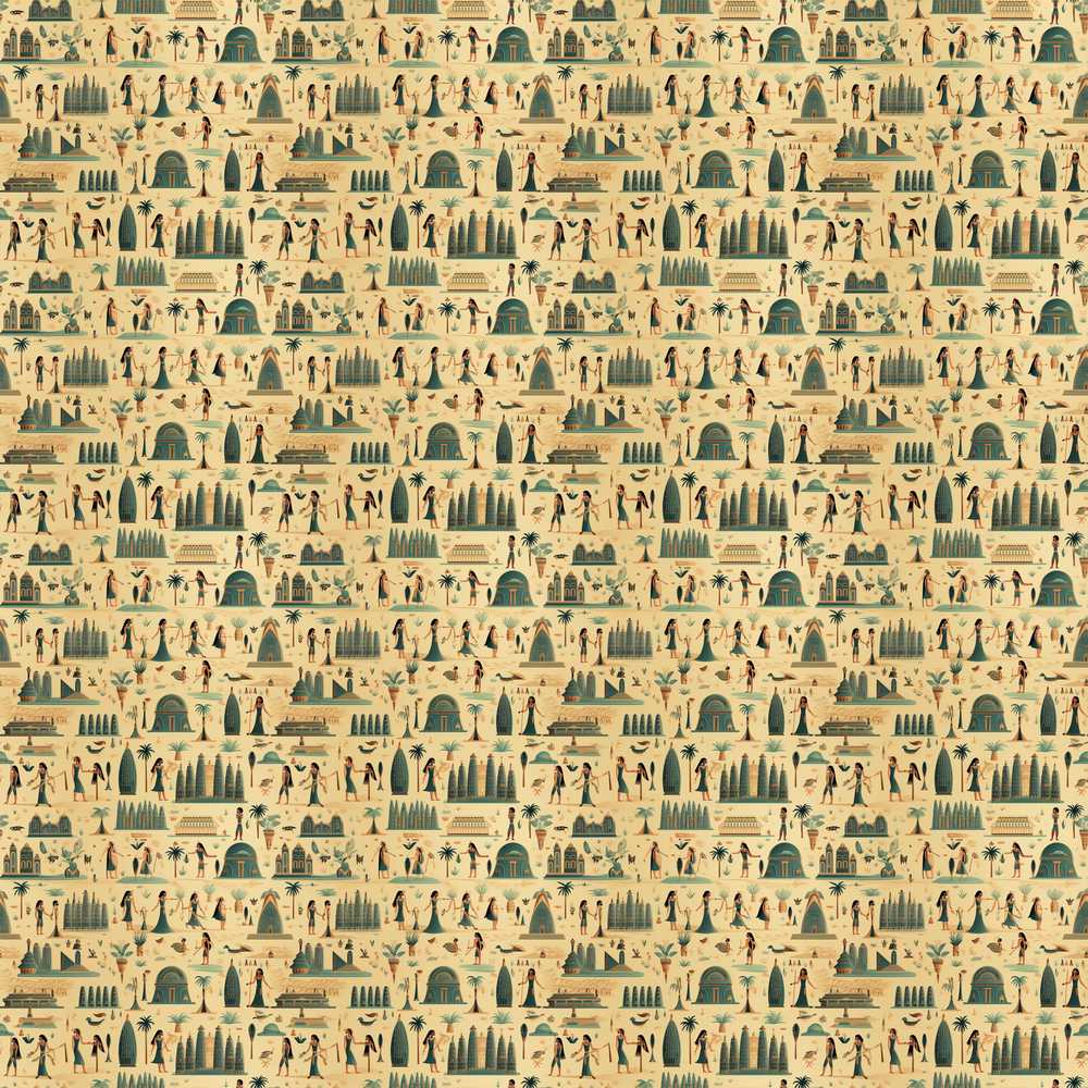 Egyptian Culture People Architecture Art Decorative Repeat Pattern