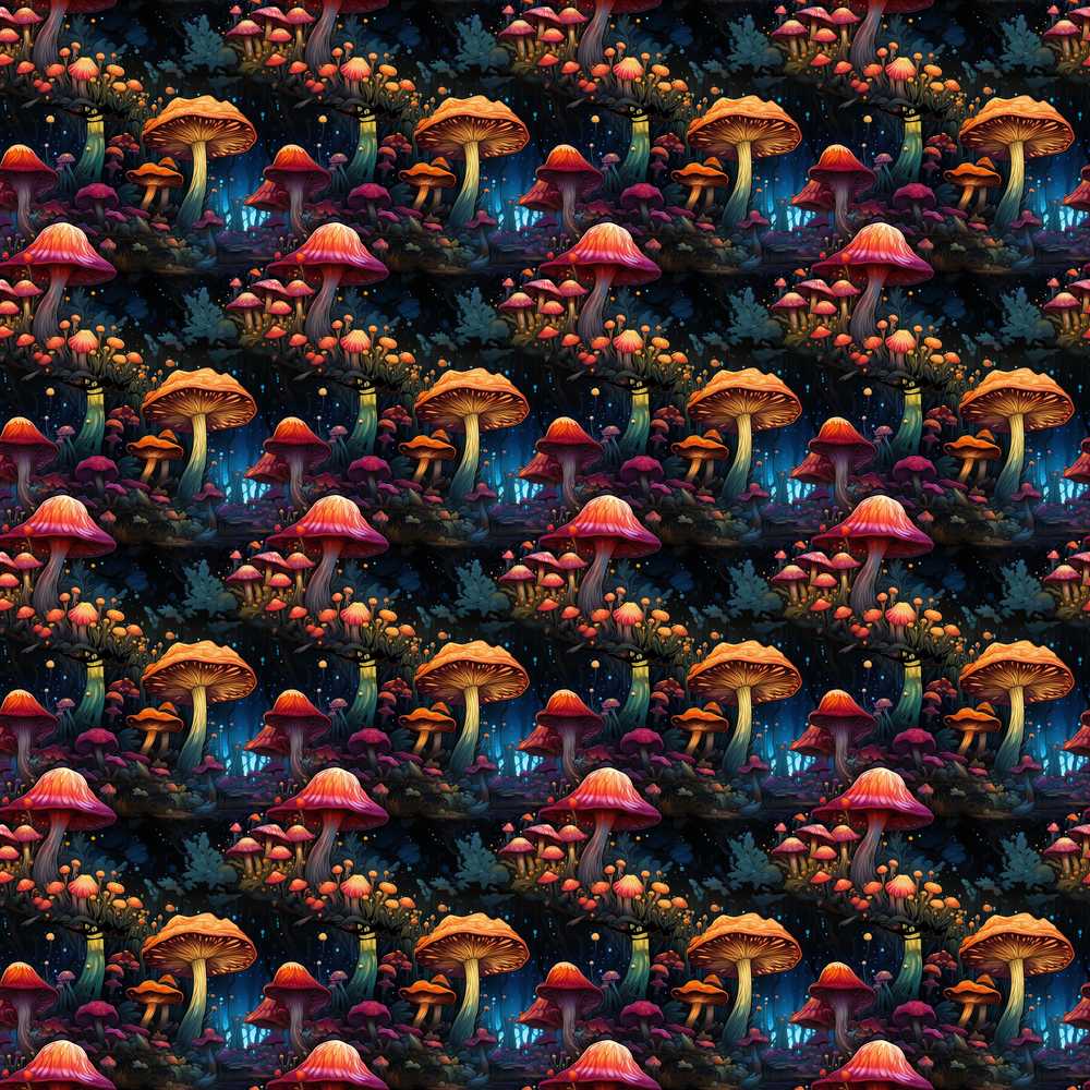 Glowing Fantasy Mushroom Forest Night Decorative Repeat Pattern
