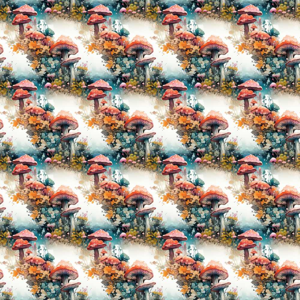 Watercolor Fantasy Mushrooms Floral Wildflower Pattern Botanical