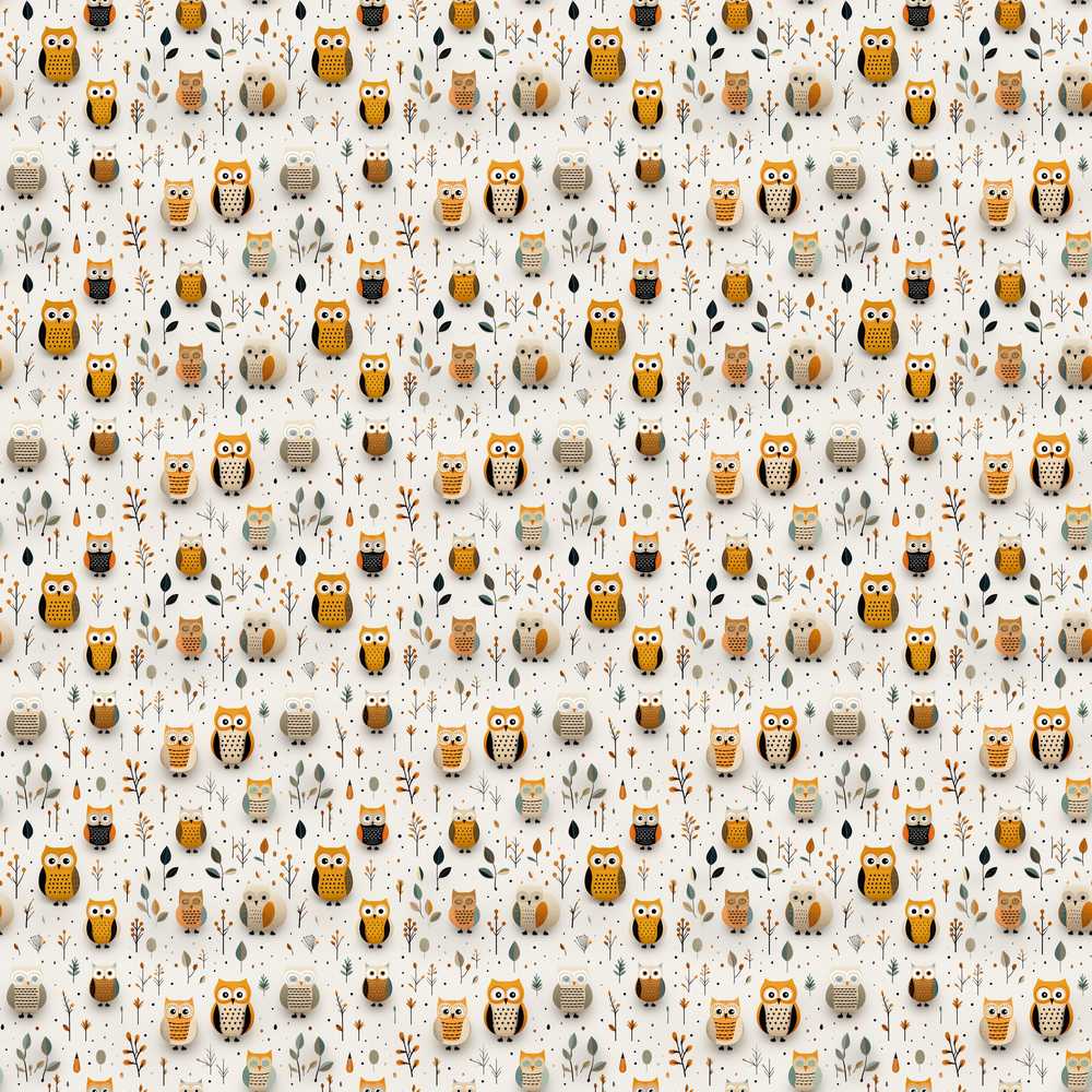 Cute Cartoon Owls Leaves Nature Wildflower Pattern Botanical