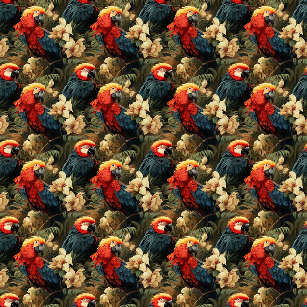 Tropical Macaw Parrot Birds Flowers Wildflower Pattern Botanical