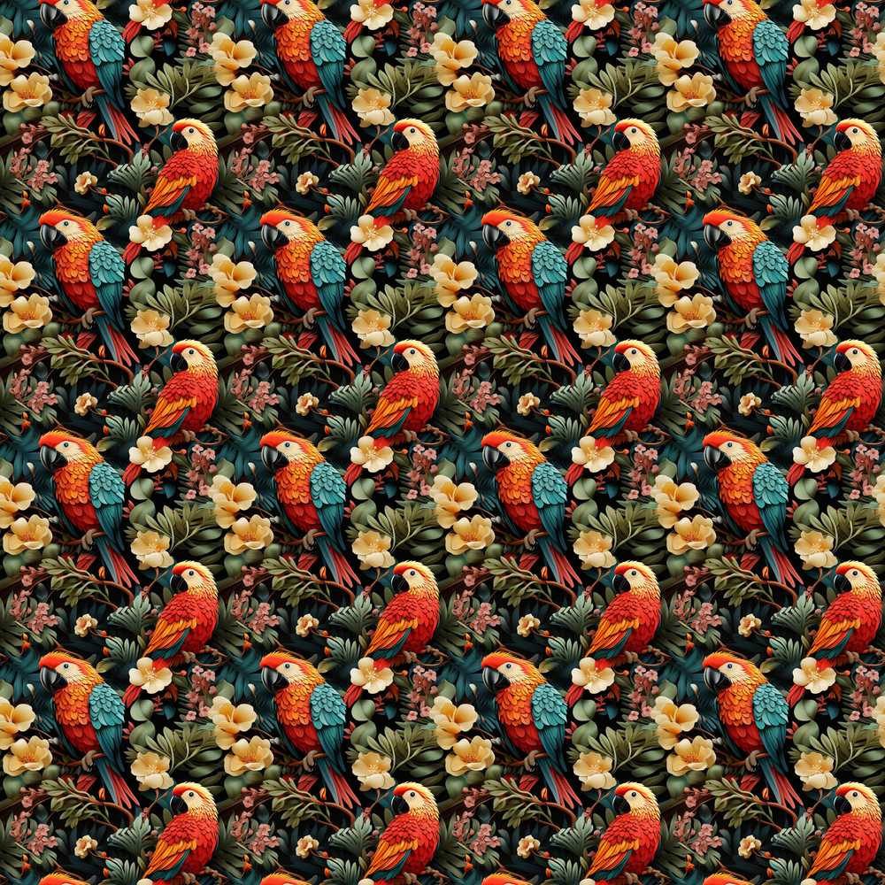 Exotic Macaw Parrots with Flowers Wildflower Pattern Botanical