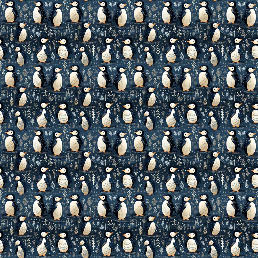 Adorable Penguin Birds Blue Winter Decorative Repeat Pattern