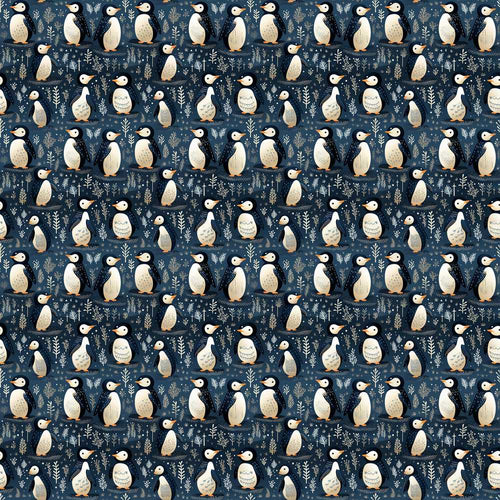 Adorable Penguin Birds Blue Winter Decorative Repeat Pattern