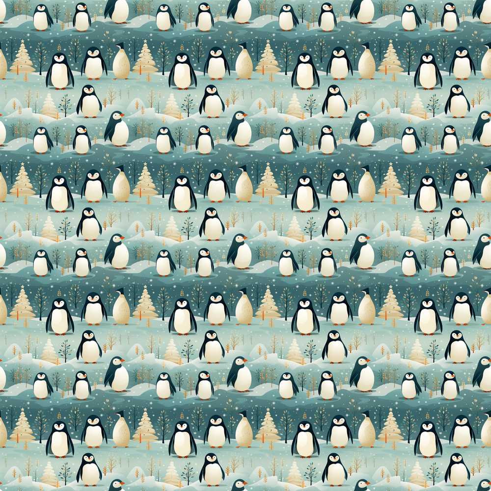 Penguin Birds Cute Winter Forest Decorative Repeat Pattern