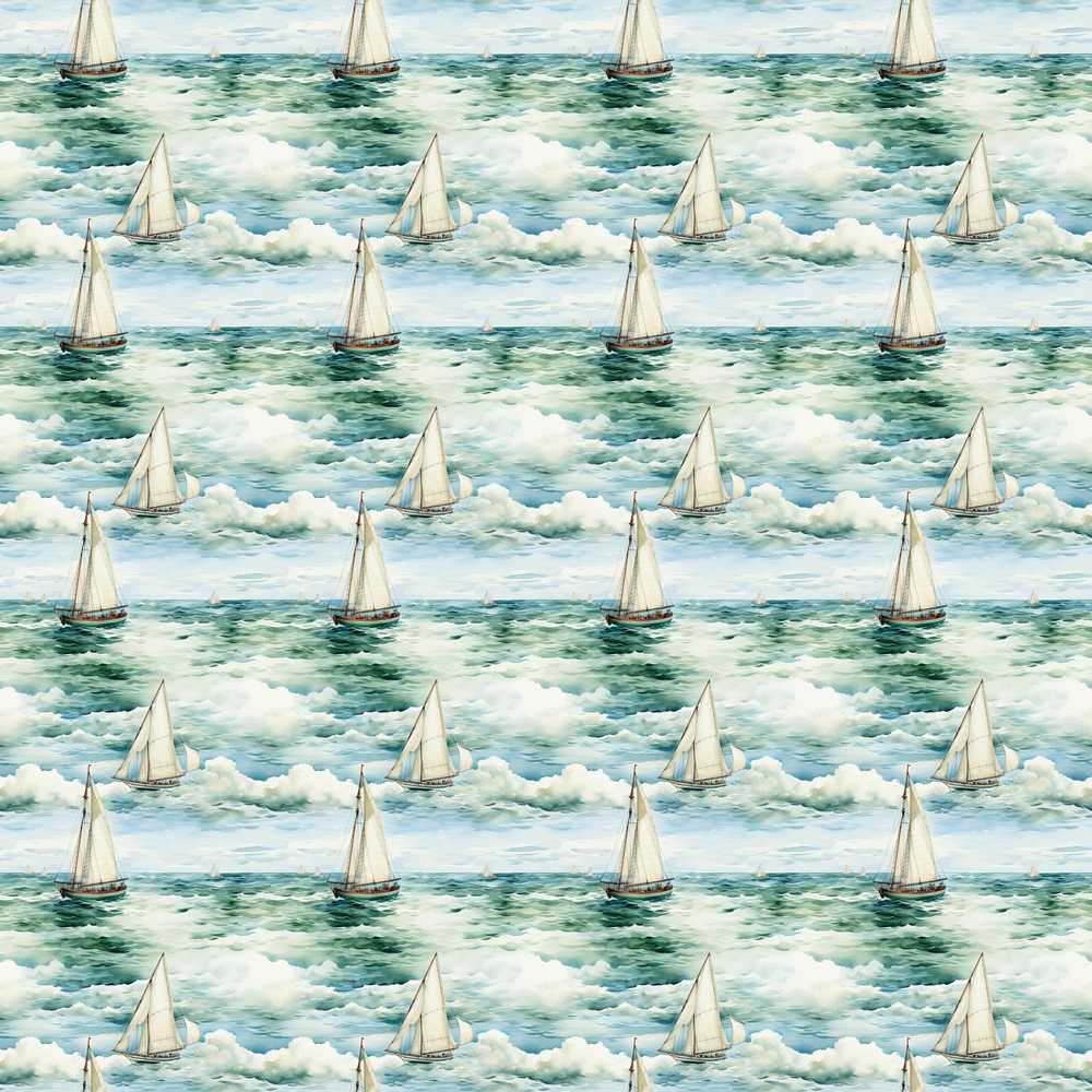 Vintage Sailing Boats Ocean Waves Coastal Illustration Pattern