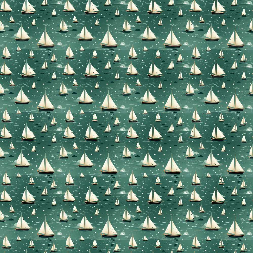 Minimal Sailing Boats Teal Sea Coastal Illustration Pattern
